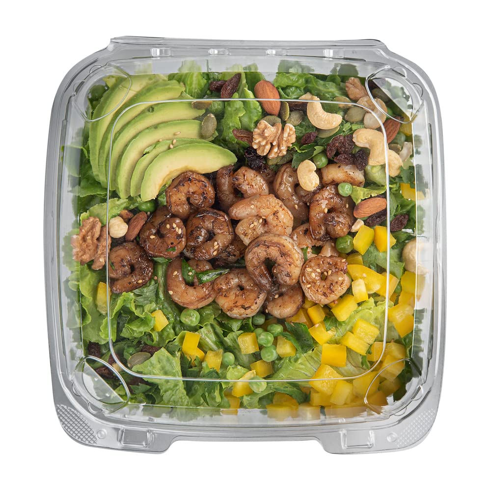 Restaurantware Thermo Tek - Contenedores de 1,295.6 g, 100 recipientes antivaho para llevar, congelables, rectangulares, de plástico transparente, desechables