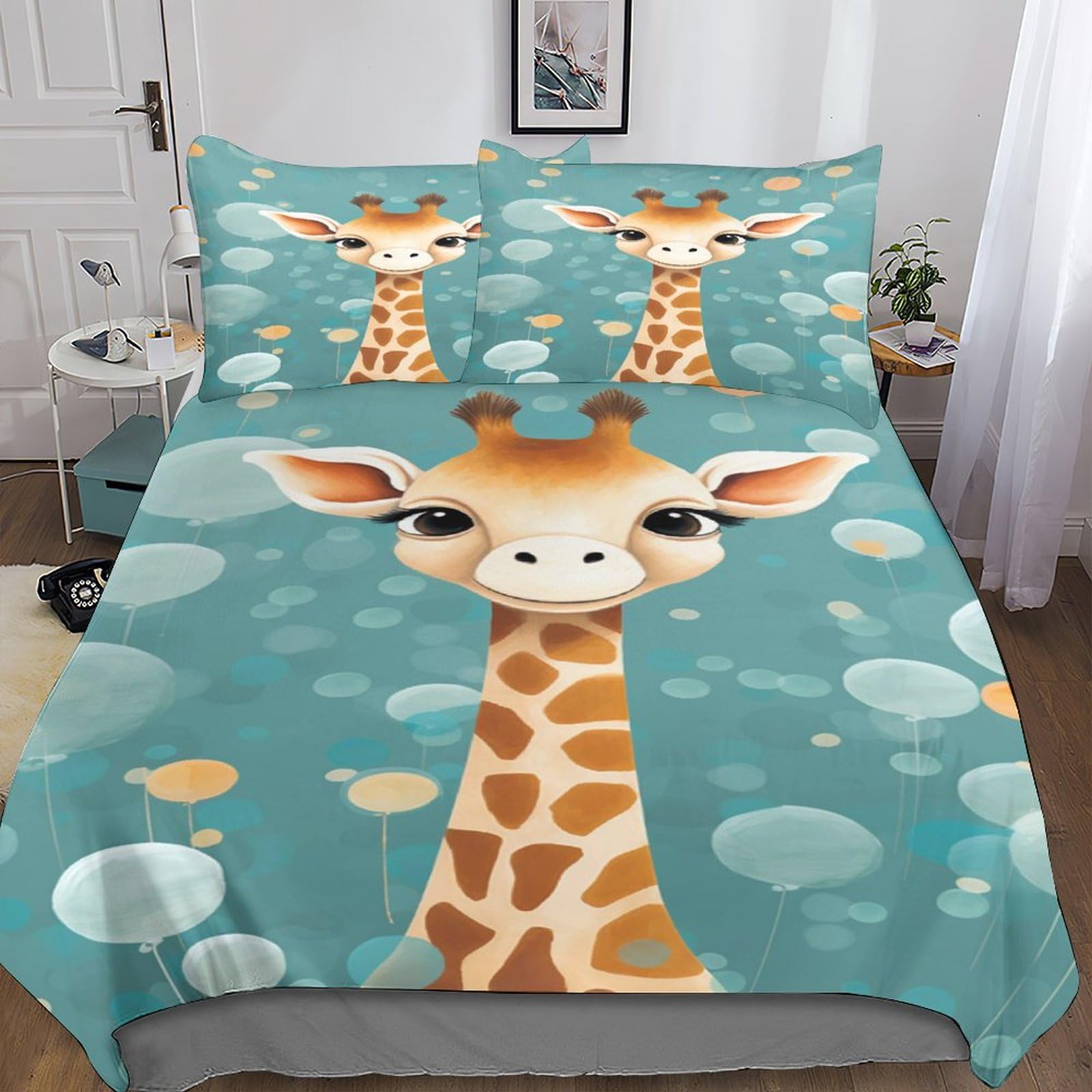 Lamame Boys Giraffe-1 Giraffe Duvet Cover Bedding Set For Kids Teens Comforter Cover Bedspread Cover Decor Bedroom Collection 3Pcs King（220X240cm）