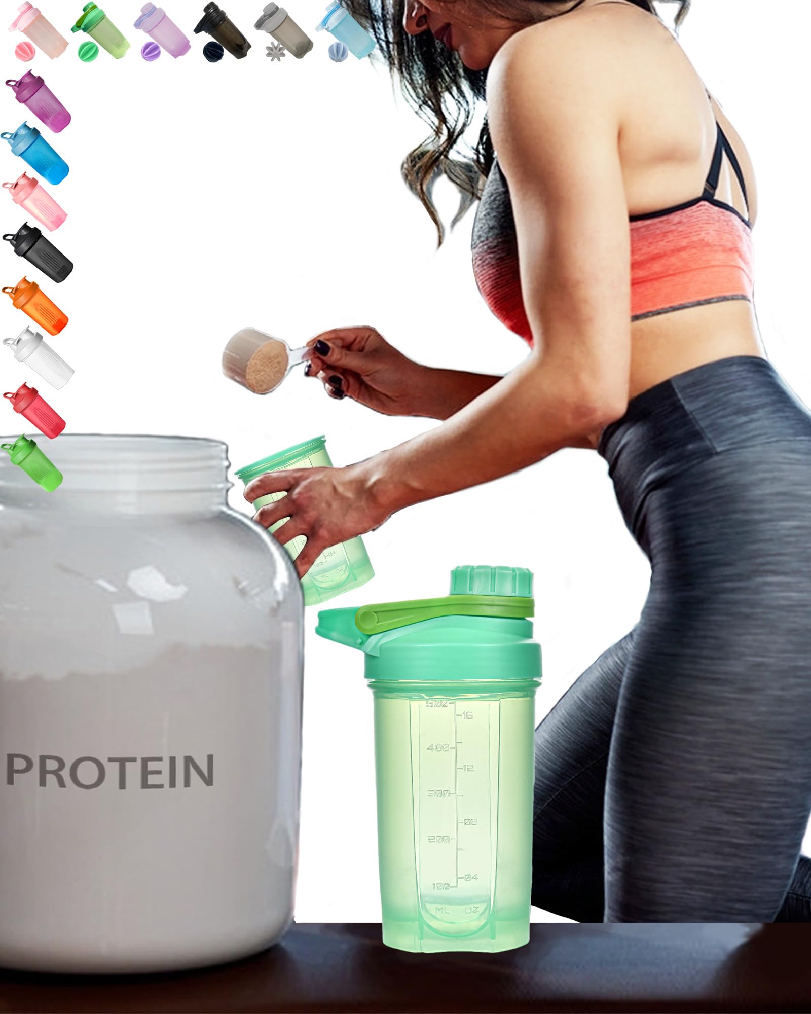 EBAT Light Green Shaker Bottle w. Stylish Mechanic Design(Twist Cap Lockable Anti-Leaking Fixed Slim Arm,Large Moden Loop),Strong Anti-Drop,Hard 1.77'' Non-Metal Mixer Ball,BPA Free,16OZ/500ML,QIGCO