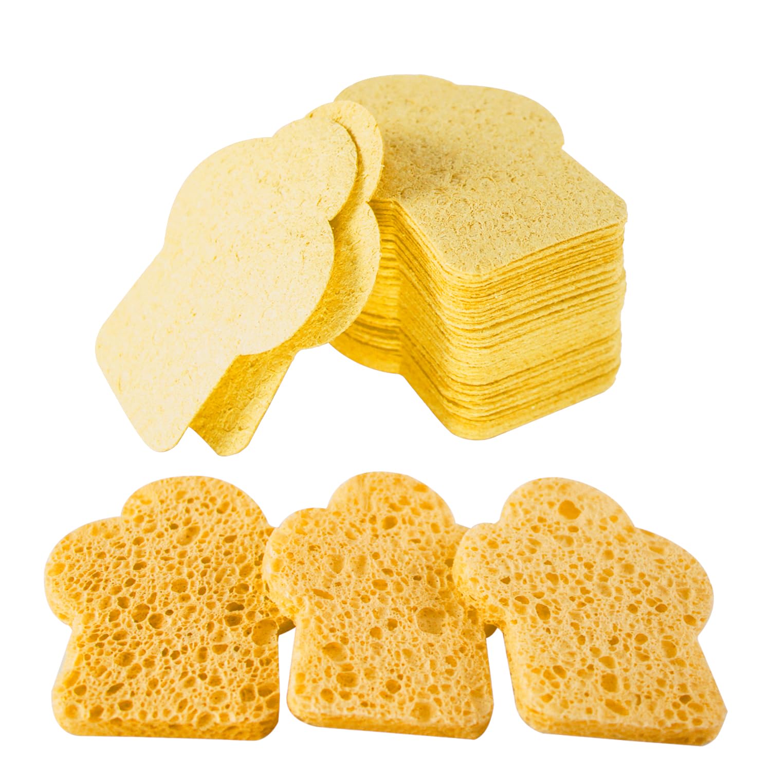 Spunspon Cellulose Sponges, Scrub Kitchen Sponge,Clean Tough Messes Without Scratching Sponges Kitchen, Facial Sponge Compressed for Women Compress Exfoliating Removal Sponge(50 Pack, Yellow)
