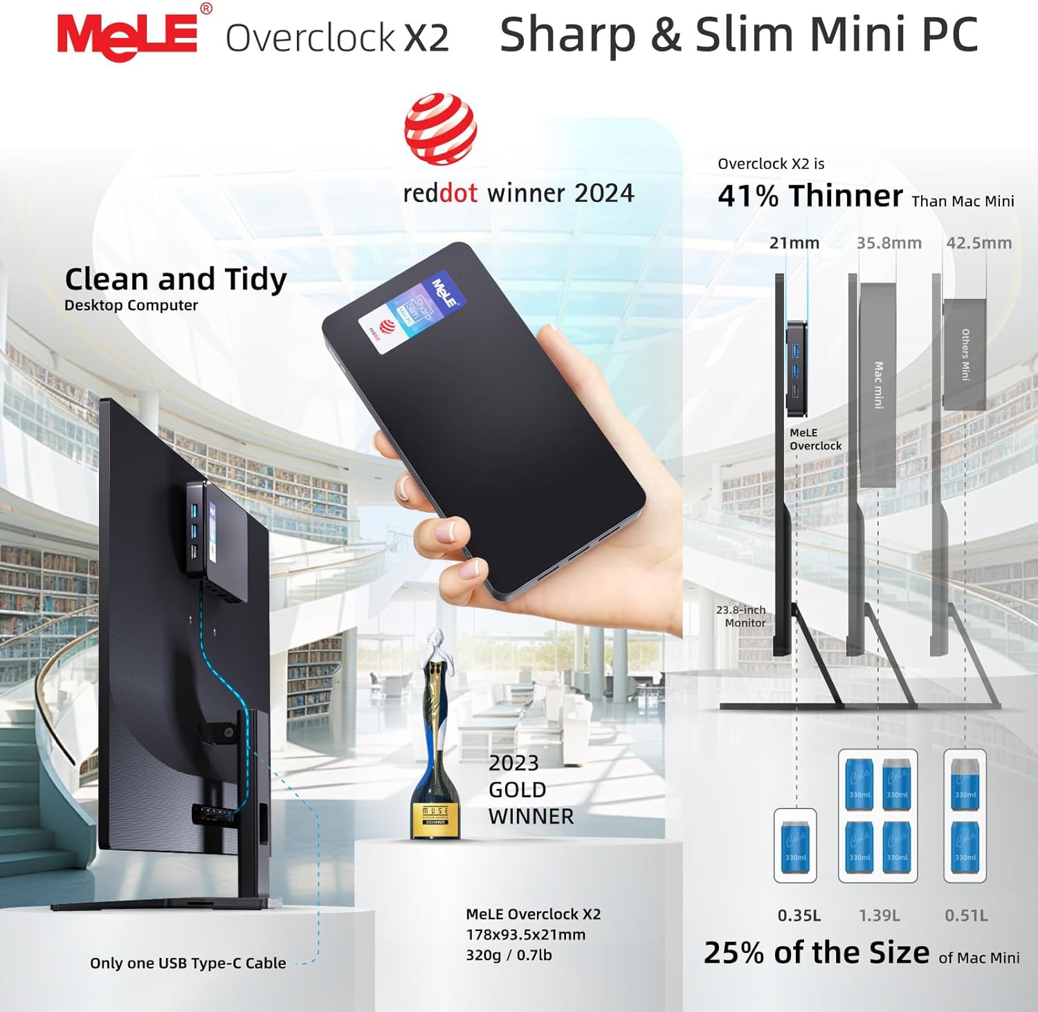 MeLE Reddot Winner Slim Mini PC Overclock4C N150(up to 3.6GHz) 16GB RAM, 512GB Storage, Mini Desktop Computer, Triple Screen Display, Full Function USB-C on Office Education - Image 7