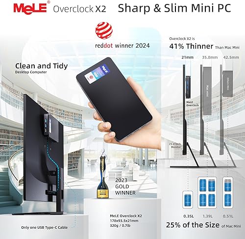 Vista 30 de MeLE Reddot Winner Slim Mini PC Overclock4C N100(hasta 3.4GHz) 8 GB de RAM, 256 GB de almacenamiento, mini computadora de escritorio, pantalla