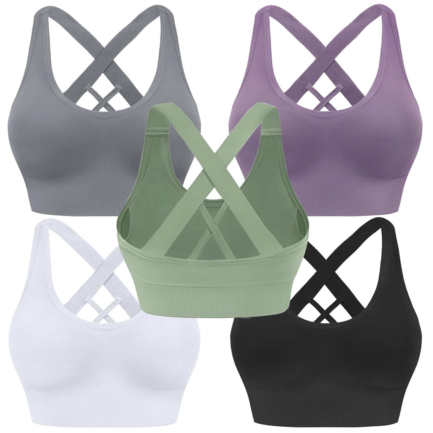 Evercute Sports Bra for Women Padded Medium Support Criss Cross Strappy Bras Seamless High Impact Yoga Exercise Athletic