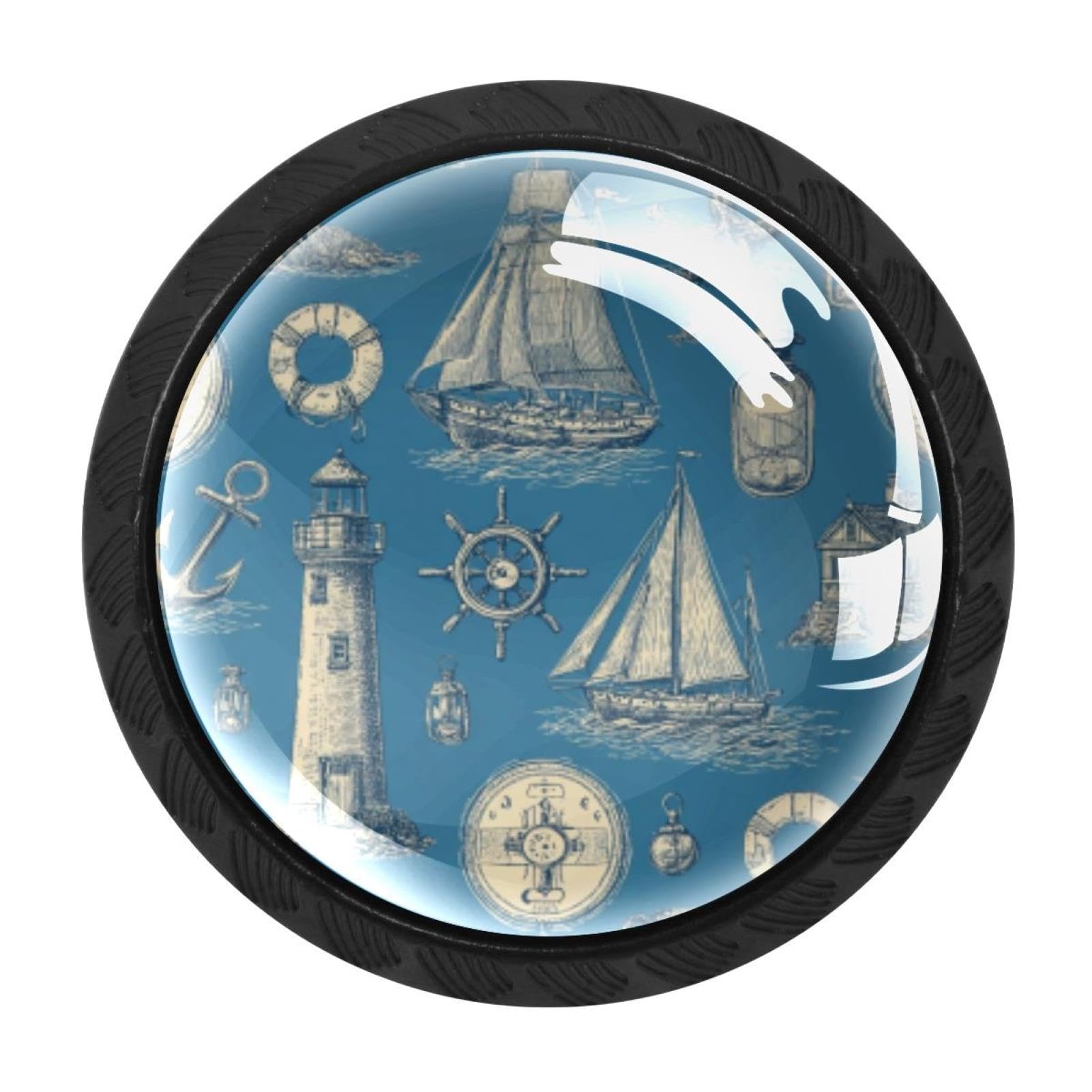 CHENZZZZ 4 Pieces Vintage Nautical Drawer Knobs, 35mm Black Kitchen Cabinet Knobs, Drawer Pulls and Knobs, Glass Cabinet Hardware Single Hole Knob for Cabinets and Drawers Round