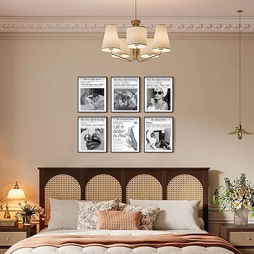 Miniatura 6 de uniro Arte de pared de periódico vintage de moda, 6 piezas de arte de pared de 8 x 10 pulgadas, arte de pared de periódico de moda uniro New York,