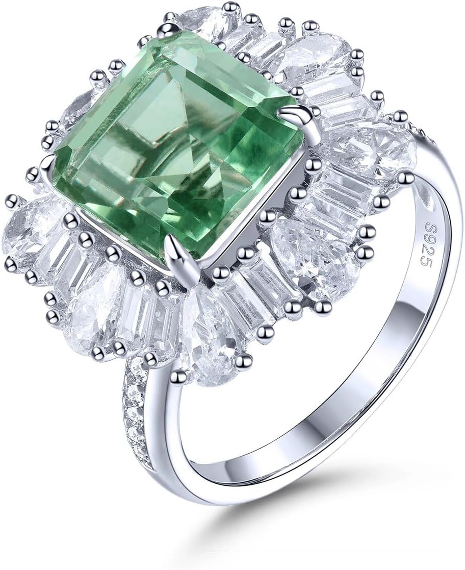 Natural Green Fluorite Solid Silver Rings 4.2 Carats Octagon Cut Women S925 Fine Jewelry SSS-2912