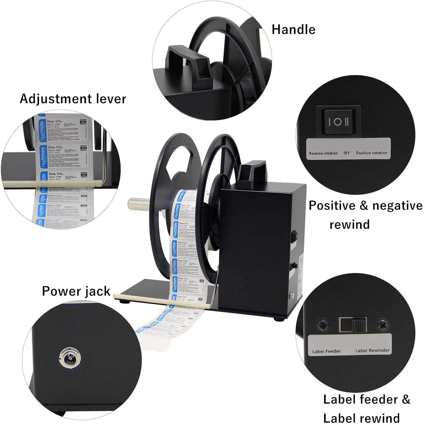 Riavvolgitore automatico di etichette per stampante di codici a barre - Riavvolgimento bidirezionale da 10 pollici/s, design efficiente e compatto