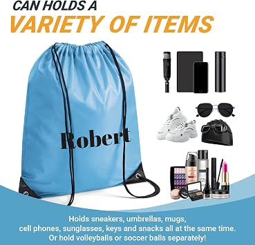 Custom Drawstring Bags with Name Logo Text, Personalized Drawstring Pouch Bulk, Customized Drawstring Bag, 13.4x17