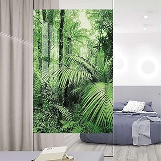 Green Decorative Privacy Window Film Palm Trees Plants in Tropical Jungle Nature Frosted Window Stickers Static Cling Window Film Rainforest 31.5Wx62.9L-inch