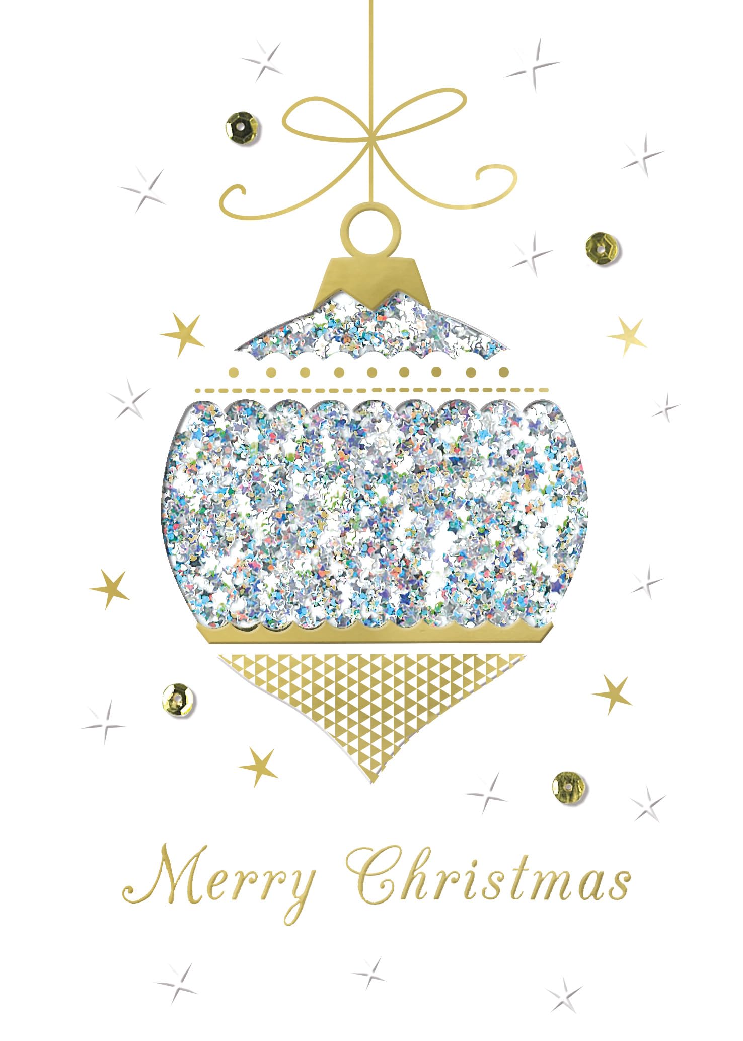 Box of 5 Winter Glow Merry Christmas Bauble Hand-Finished Christmas Cards BXW005, metallic, 12.5cm x 17.5cm - Image 2