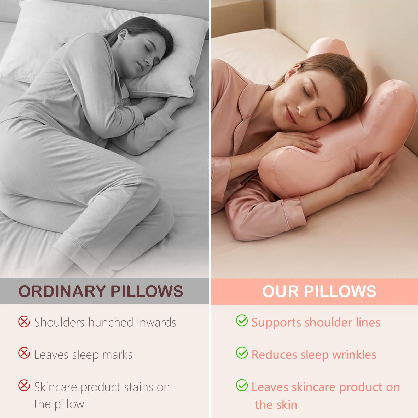 Cuscino cervicale, 36 x 16 x 16 cm, cuscino ortopedico antirughe, con design ergonomico e memory foam, per posizioni di sonno supine sdraiate lateralmente
