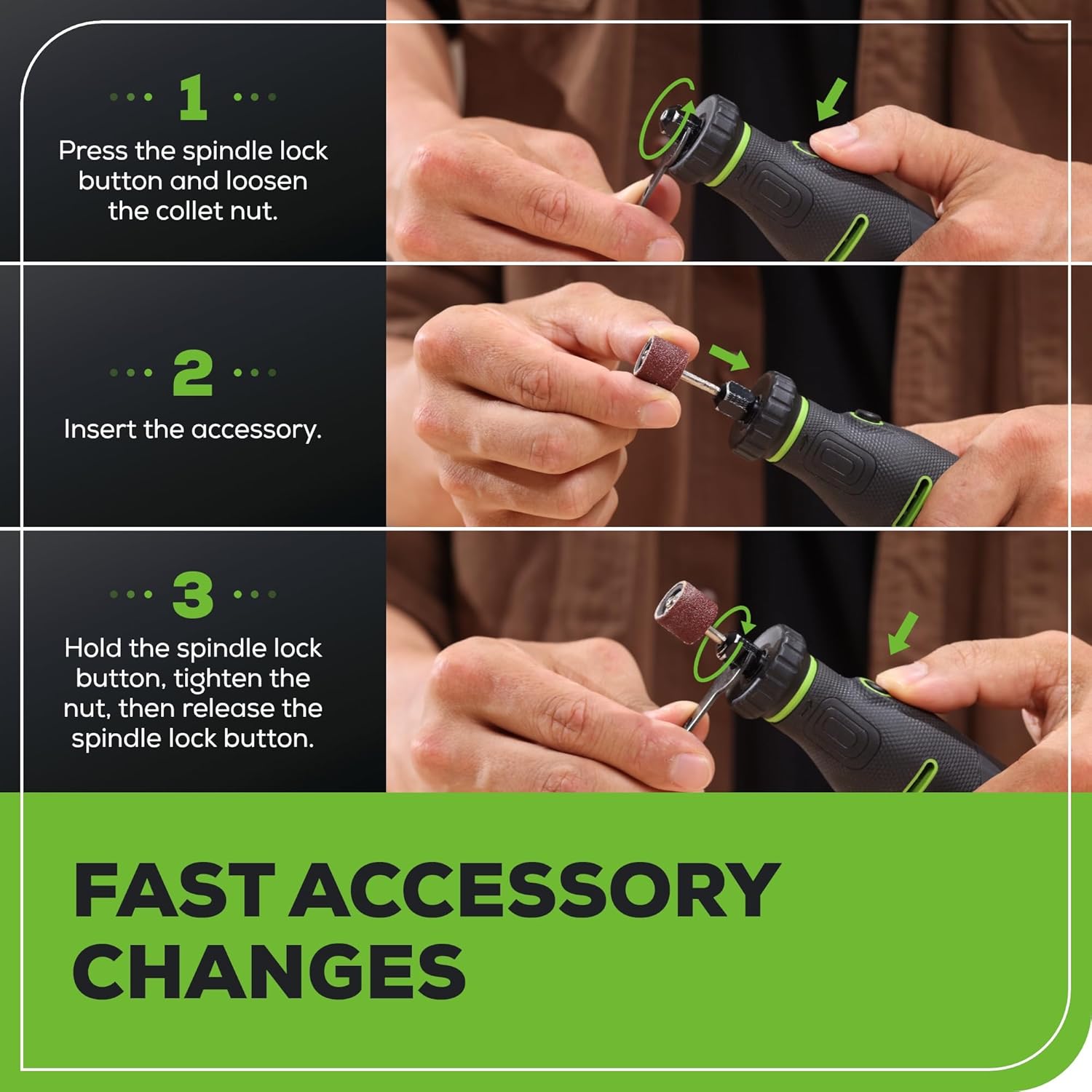 Close-up of ergonomic grip on Greenworks Rotary Tool