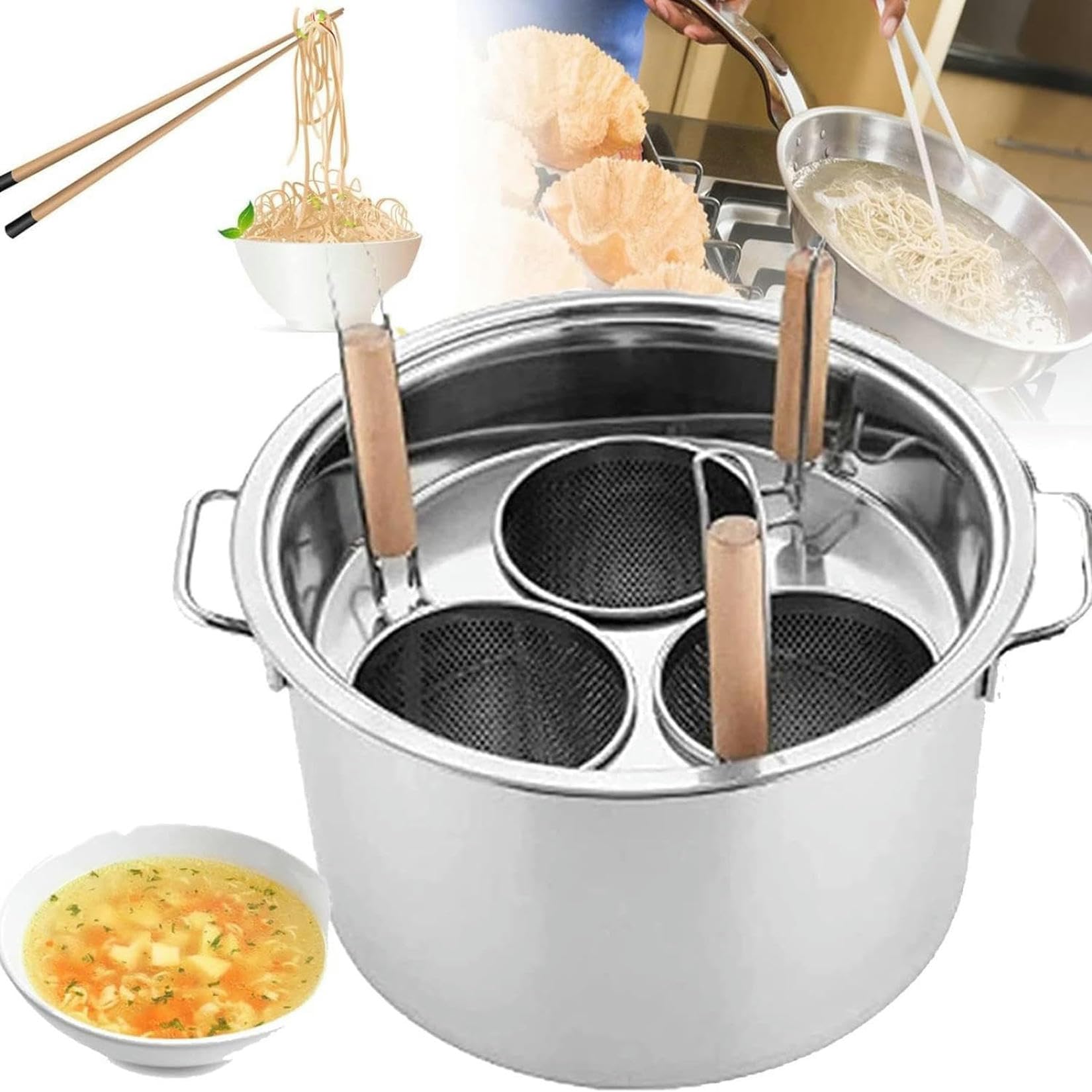 Pot à pâtes multi-trous avec trois paniers passoires