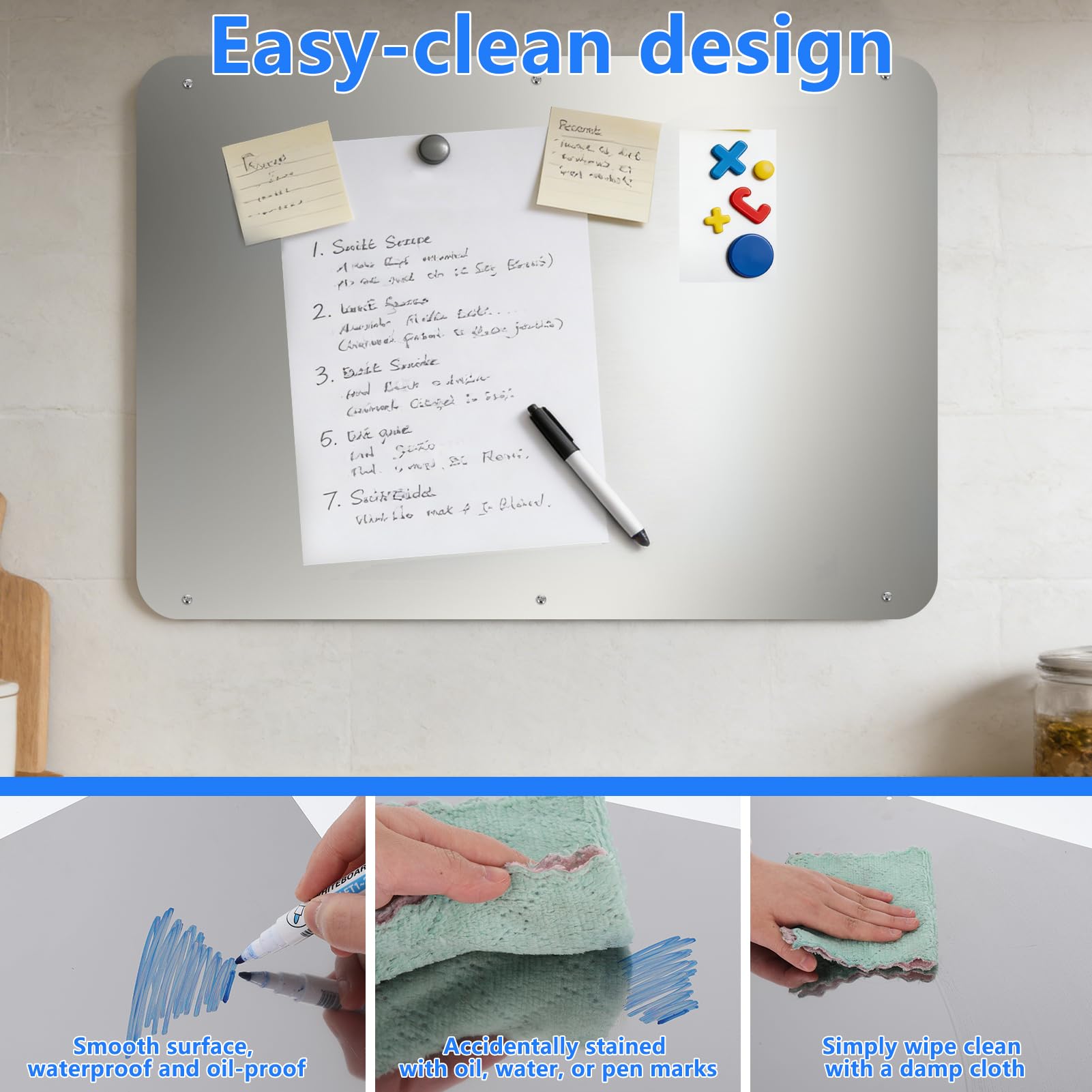 Magnettafel für Wand, 60x42 cm Magnetische Tafel für Anzeige & Organisieren, Magnetwand Metalltafel für Küchen wand Schrank Tür, Montage Schrauben