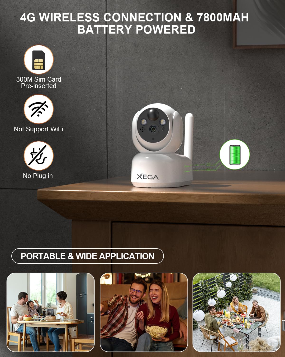 Cámara De Vigilancia Exterior 4G Xega - 2K PTZ, Seguimiento Automático, Detección Humana, Grabación 24/7 - Incluye Tarjeta SIM, Sin Necesidad De WiFi, IP66