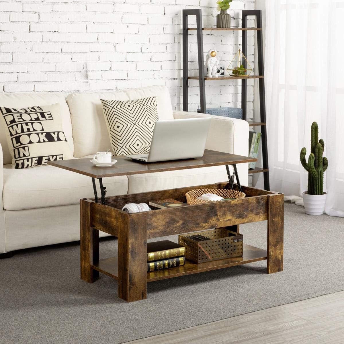 Yaheetech Coffee Table Set of 3 for Living Room, 3 Piece Coffee Table and End Table Sets, Lift Top Coffee Table with Hidden Storage Compartment, Stackable End Table with Open Drawer, Rustic Brown : Home & Kitchen