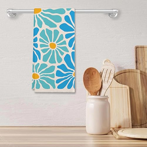 Miniatura 3 de Toallas de cocina y paños de cocina y paños de cocina y paños de cocina estilo retro de los años 60, estilo hippie, color azul claro y amarillo,