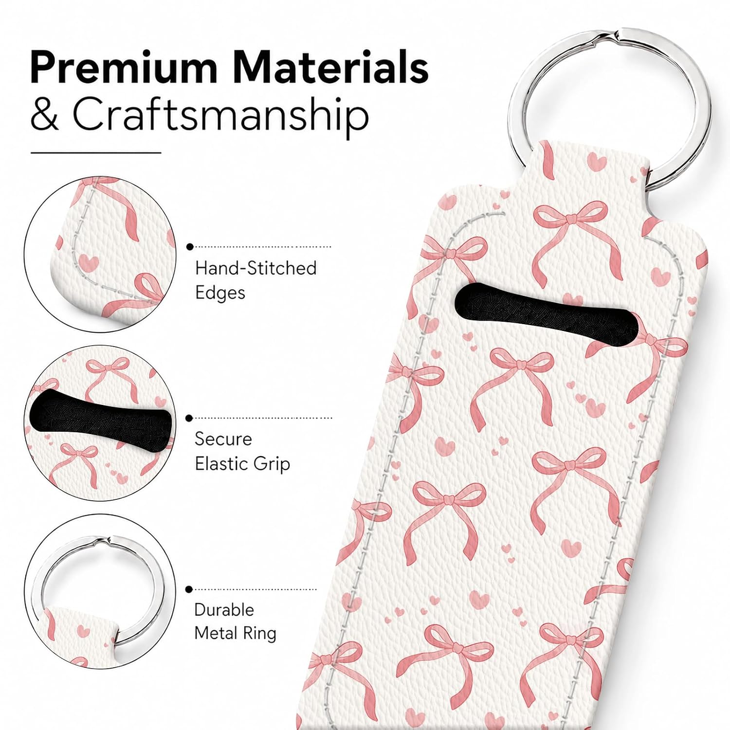 Compatible with Chapstick Holder,Personalized Lip Balm Holder Keychain, Reusable Elastic Fabric Chapstick Sleeve-Christmas Gift Idea(Pink Ribbons And Hearts) image 2