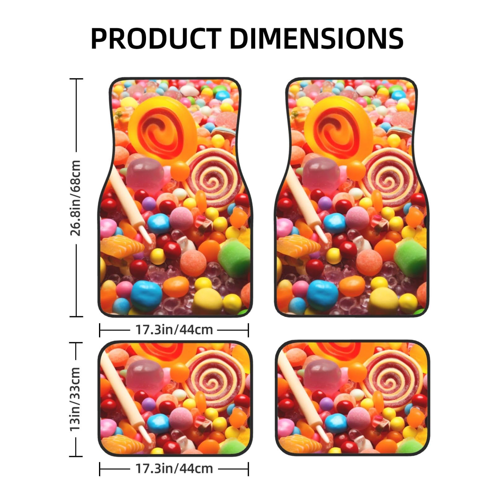 Juego de 4 alfombrillas universales de goma para coche, diseño de caramelos dulces, antideslizantes, decoración de talón, para la mayoría de vehículos
