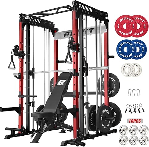 Miniatura 1 de RitFit Máquina M1 Pro Smith con sistema de cruce de cables, jaula multifunción para sentadillas para gimnasio en casa, rack de energía y paquetes