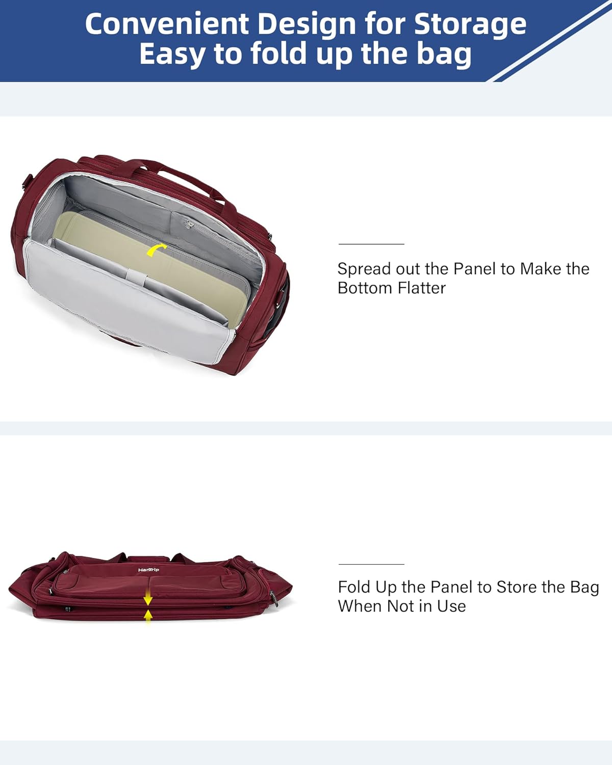 Carry on Duffel Bag Foldable Duffle Bags for Travel, Large Personal Item Bags for Airplanes, Weekender Overnight Mens Travel Tote Bag for Women Softside Carry on Luggage (Burgundy) - Image 7