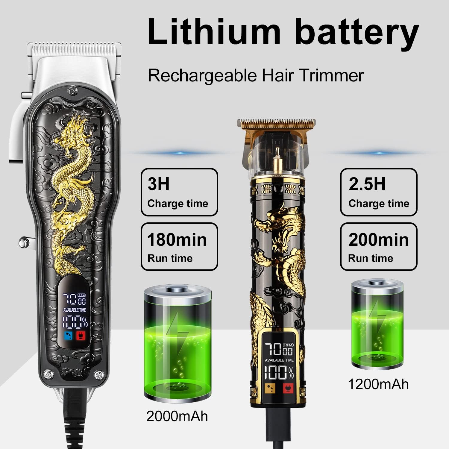 HIENA PRO Hair Clippers for Men T-Blade Trimmer Set, Men Professional Cordless Barber Hair Clippers Set with LED Display