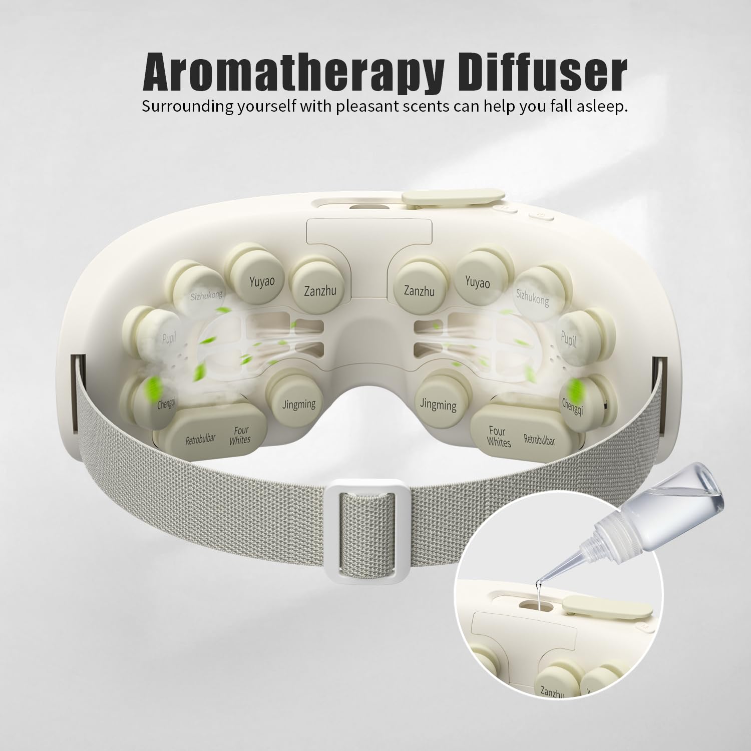 PHOFAY Masajeador de ojos con música, calefacción, modos de compresión, diadema ajustable, dispositivo portátil recargable para el cuidado de los ojos para relajación y alivio de la fatiga (negro y