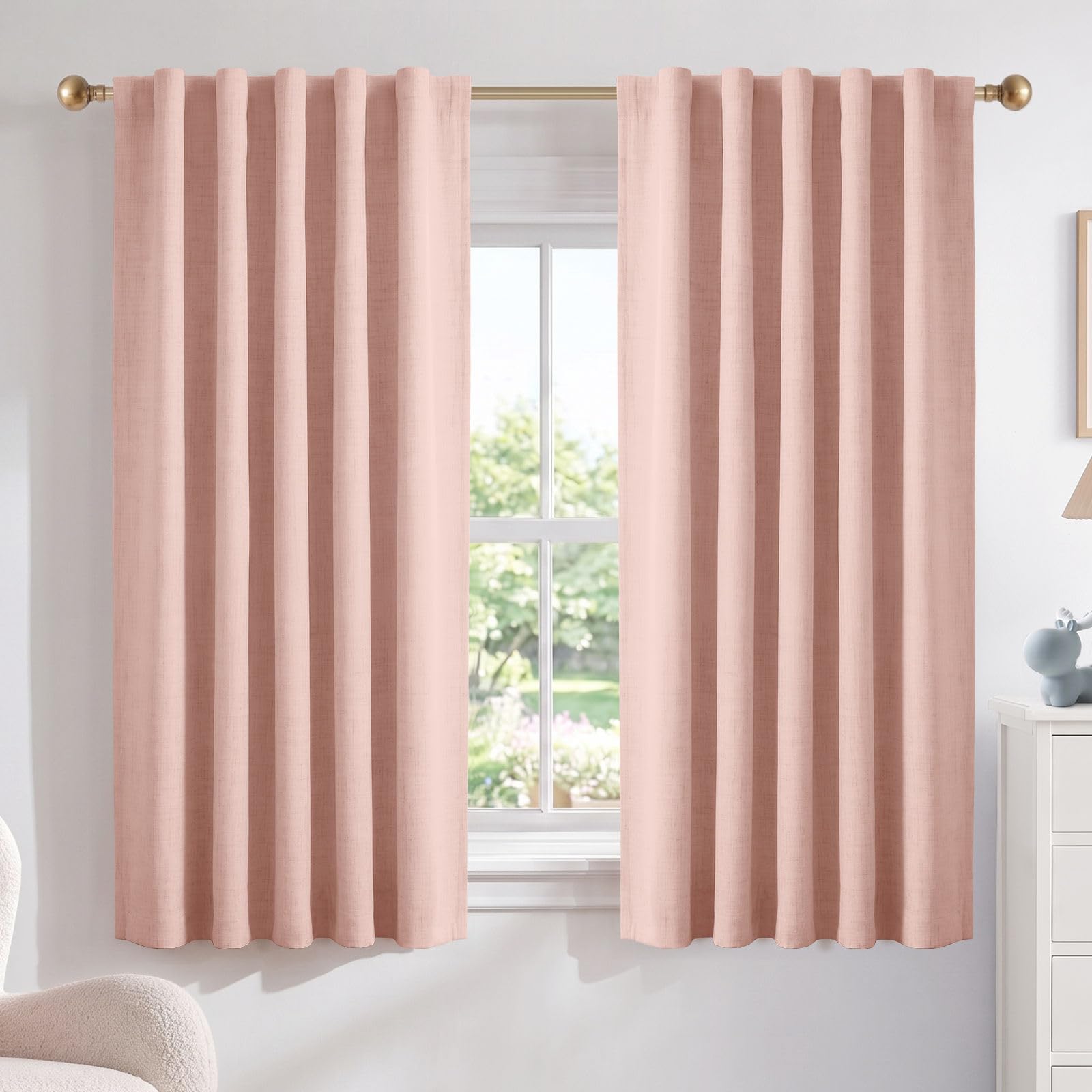 Blush Pink Total Blackout Curtains for Bedroom 54 Inch Long