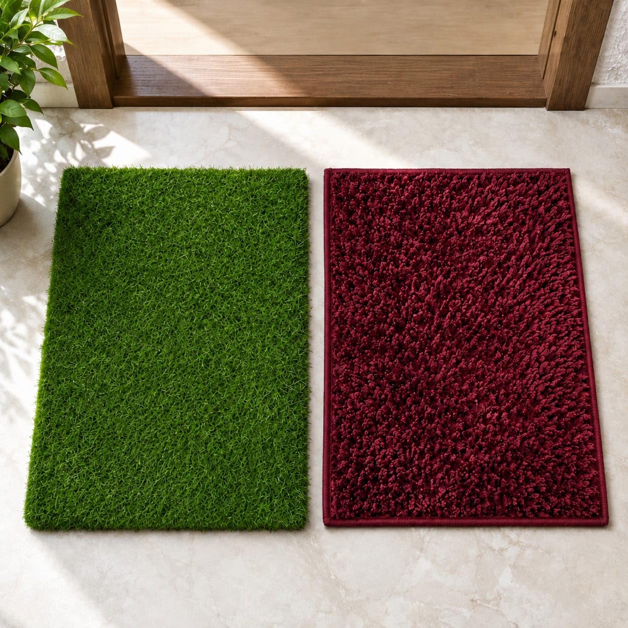 Artificial Grass and Glossy Doormat for Outdoor and Indoor (Pack of 2) Big Size, Antiskid, Anti-Slip Technology, Soft Washable Doormats (Green& Electric Maroon)-image-39