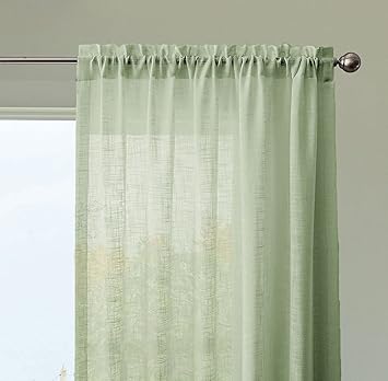 HOMEMONDE Sheer Curtains 5 Feet - Window Set of 2 Cotton Transparent Curtains Light Weight Deorative Panels - Mint Green