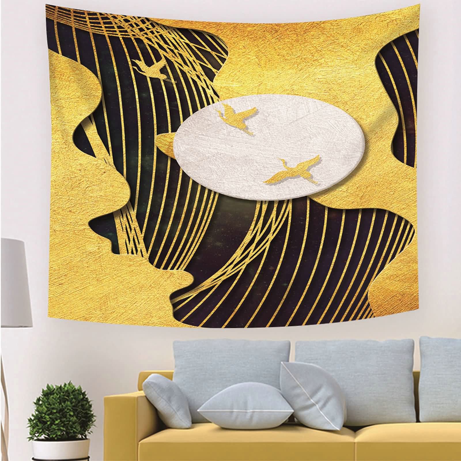 Tapiz decorativo de pared de poliéster con diseño abstracto de luna y animales salvajes, 350 x 256 cm