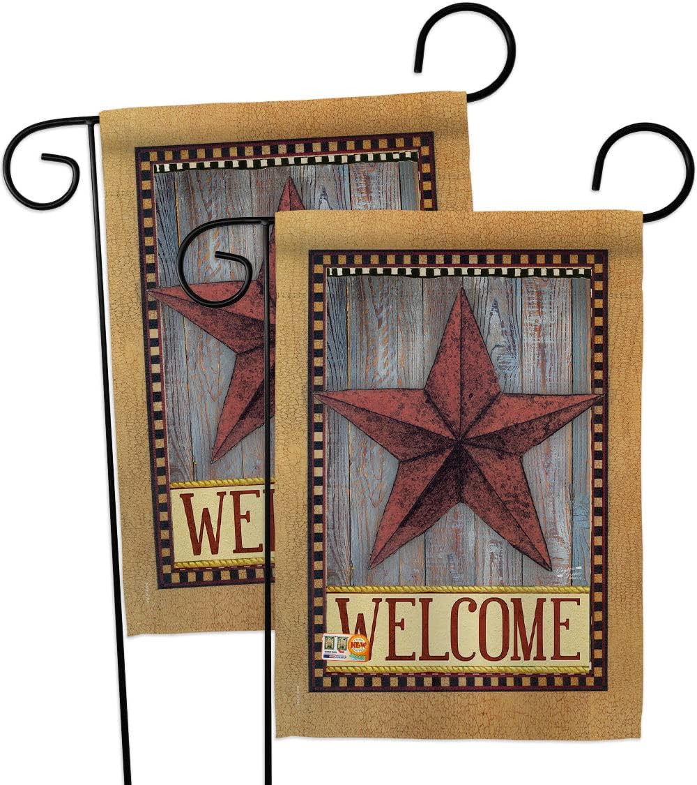 Welcome Country Barn Star Garden Flags 2pcs Pack Living Primitive Farm Western American Rustic Cowboy Rural Ranch Small Decorative Gift Yard House Banner Made In USA 13 X 18.5