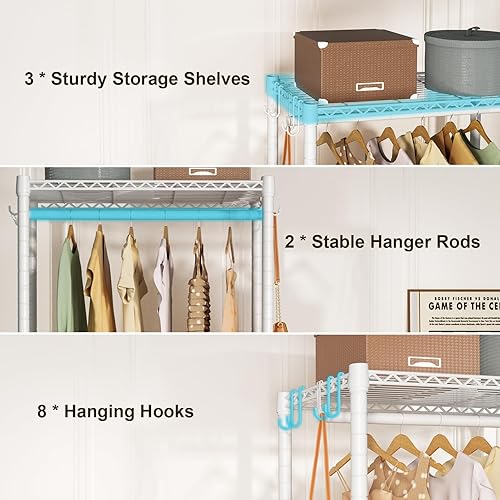 Miniatura 7 de FUTASSI P3 Mini perchero rodante de ropa, percheros de ropa para colgar ropa, perchero de prendas de servicio pesado, perchero de armario portátil