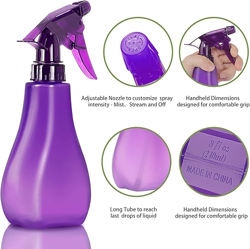 Miniatura 3 de Botellas de spray de plástico vacías de 8 oz con boquilla ajustable - Rociador de gatillo duradero con modos de niebla y chorro - Rociador