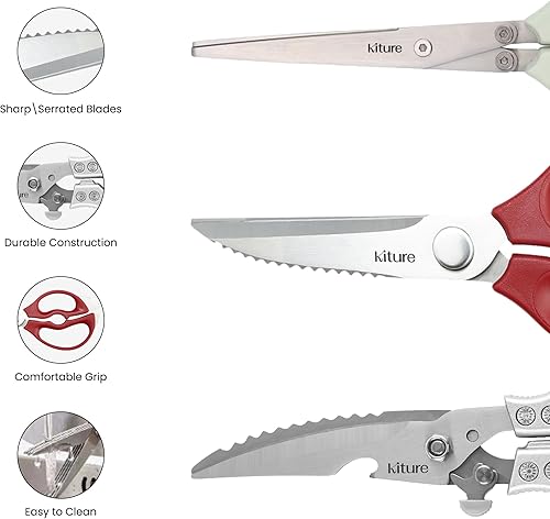 Miniatura 2 de Tijera de cocina resistente con tijeras multiusos y para hierbas, acero inoxidable 420 para pollo, carne, pescado y aves de corral, juego de regalo