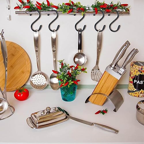 Miniatura 3 de Paquete de 12 ganchos en S con revestimiento de vinilo resistente de 3 pulgadas para colgar, antideslizantes, ganchos de metal negro para armario,