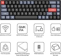 Vista 7 de Keychron K6 Pro Teclado mecánico inalámbrico personalizado Macro programable QMKVIA teclado intercambiable en caliente K Pro Blue Switch teclado