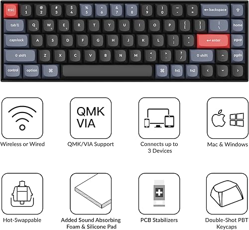 Miniatura 8 de Keychron Teclado mecánico inalámbrico K6 Pro, macro programable QMKLauncher, teclado de interruptor rojo Keychron K Pro intercambiable en caliente,