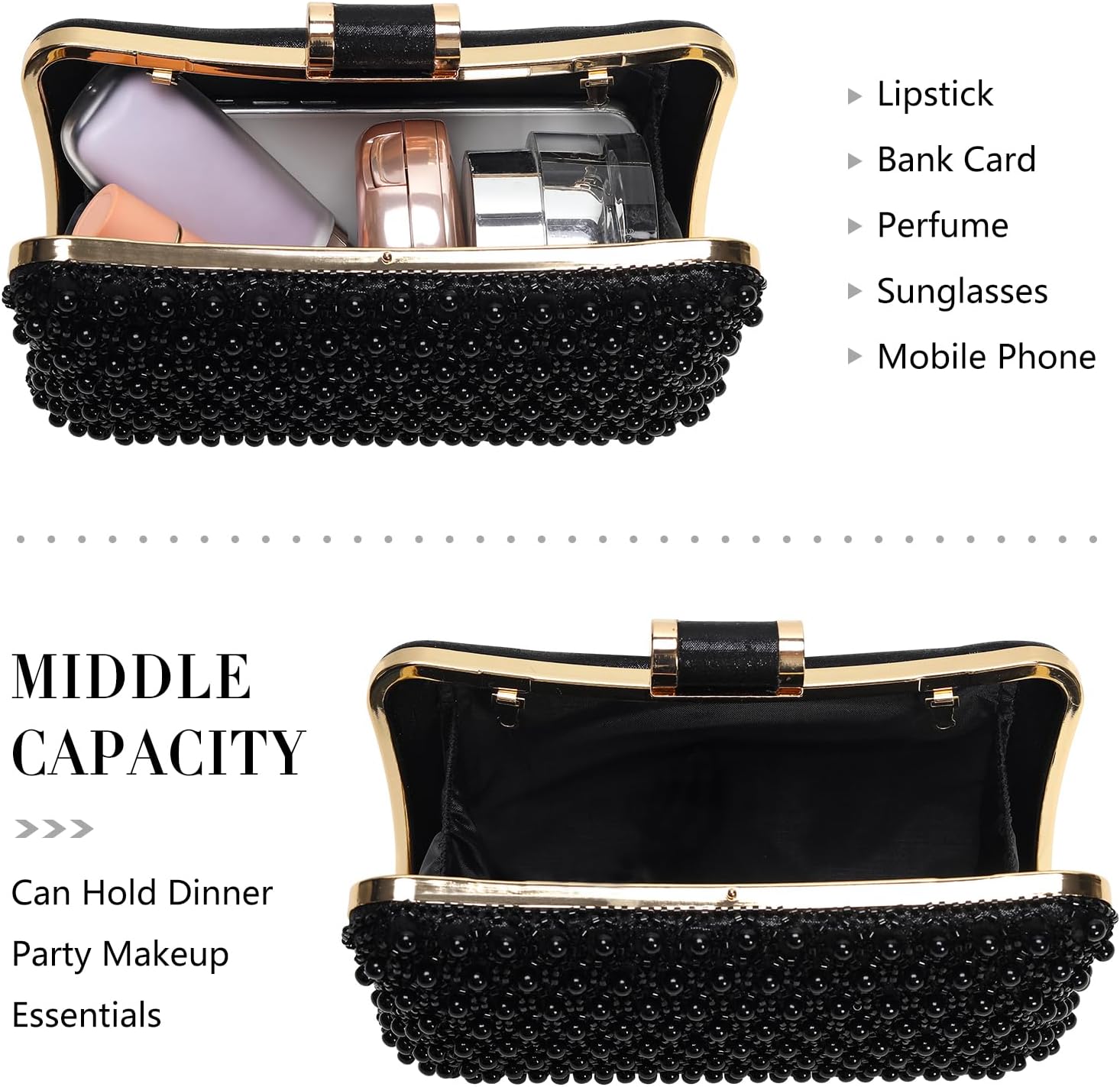 Pearl Clutch Purse for Women Wedding, Elegant Bride Evening Bag, Crossbody Handbag for Formal Party, Prom, Banquet - Image 3