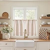 Vista 92 de jinchan Cortinas de Lino a Rayas para Cocina de 45 Pulgadas, Cortinas de Nivel, Estilo de Granja Moderno, Estilo Café, Tratamientos para Ventanas