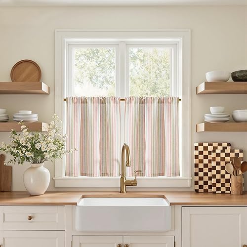 Miniatura 93 de jinchan - Cortinas de cocina de lino de 36 pulgadas de largo, a rayas finas, de media altura, pequeñas, para sala de estar, baño, café, estilo de