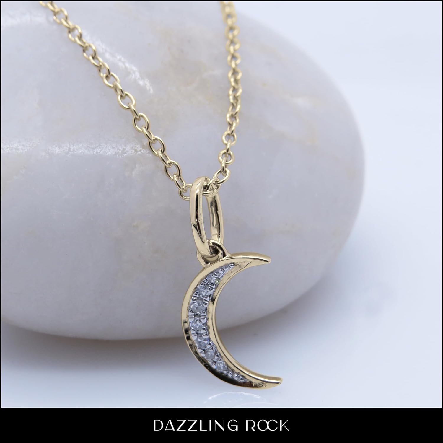Dazzlingrock Collection 0.06 Ctw Round White Natural Diamond Crescent Moon Pendant for Women in 14K Real Solid Gold