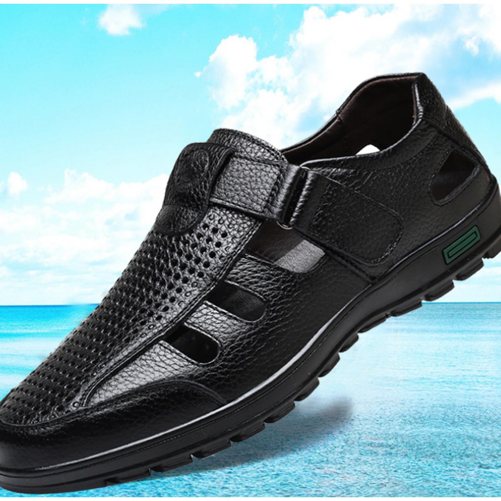 Sandali estivi da uomo in pelle traspirante casual punta chiusa comode scarpe da passeggio abito leggero antiscivolo suola morbida piatta