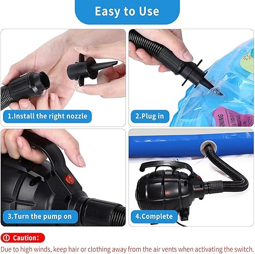 Miniatura 7 de Bomba de aire para inflables, bomba de colchón de aire eléctrica con 4 boquillas, inflador portátil de llenado rápido para campamento al aire libre,