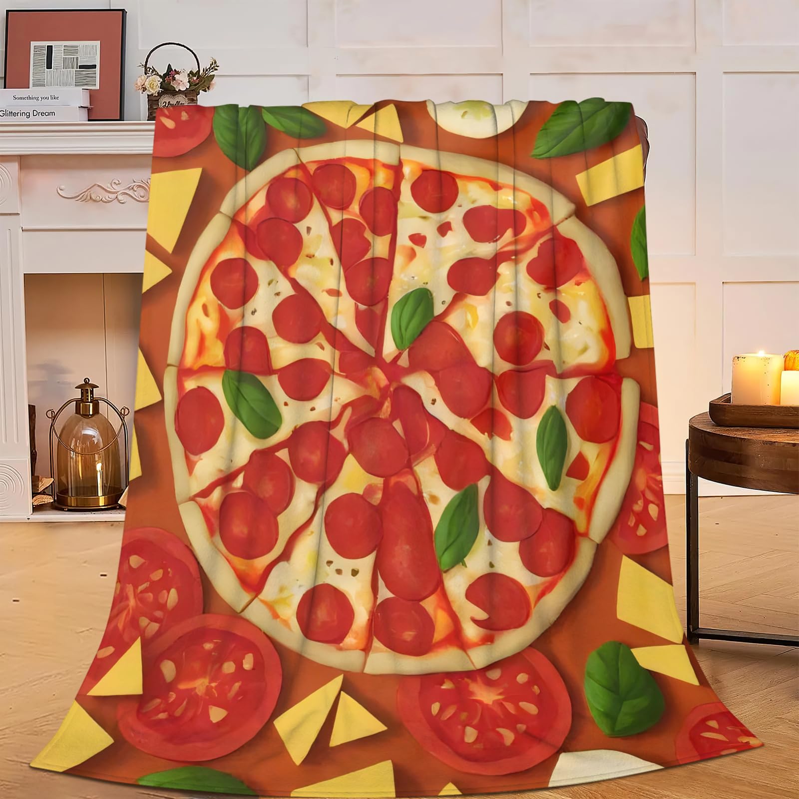 Wosabee Women's Pizza Blanket Soft Cozy Food Throw Blanket Gift For Girls Super Plush Warm Tamato Stuff Lightweight Fleece Flannel Gift Blankets For Kids Adults 50"X40"