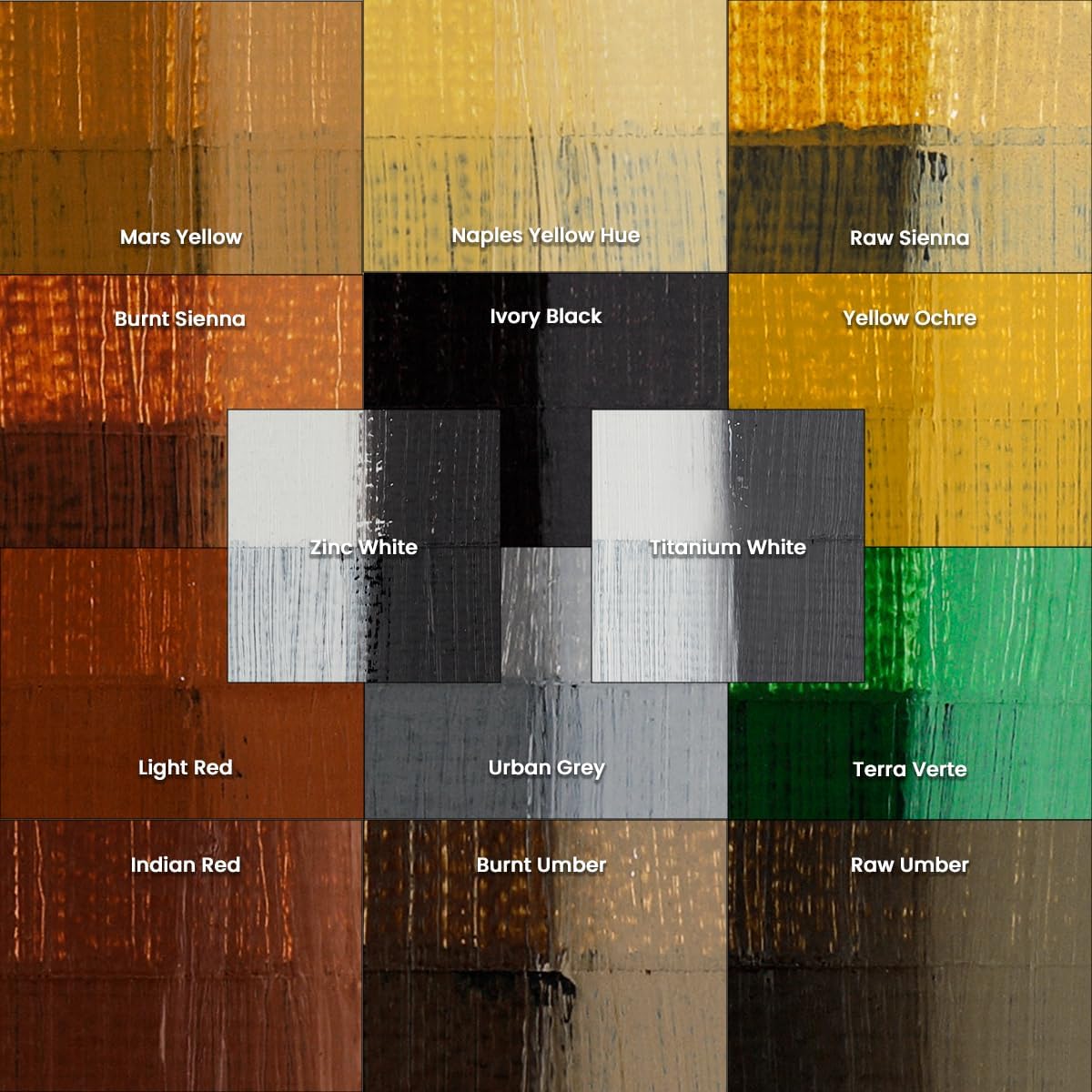 Soho Urban Artist Oil Paint Earth Tones Set of 14-50mL Tubes, Triple-Milled Oils with Refined Linseed - Smooth Application, True Color Mixes, Ideal for Brushes & Palette Knives