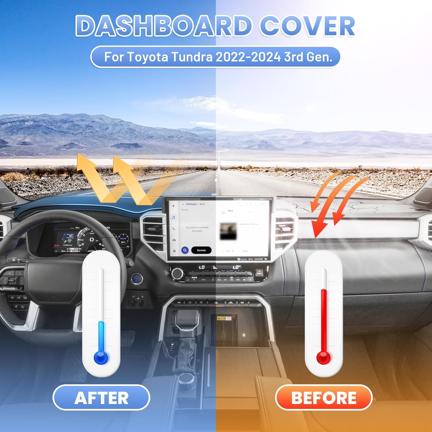 Sunsdrew Dash Cover for 2022-2025 2026 Toyota Tundra Dashboard Cover Mat for Tundra Accessories Sunshade Nonslip Mesh Protector No Glare