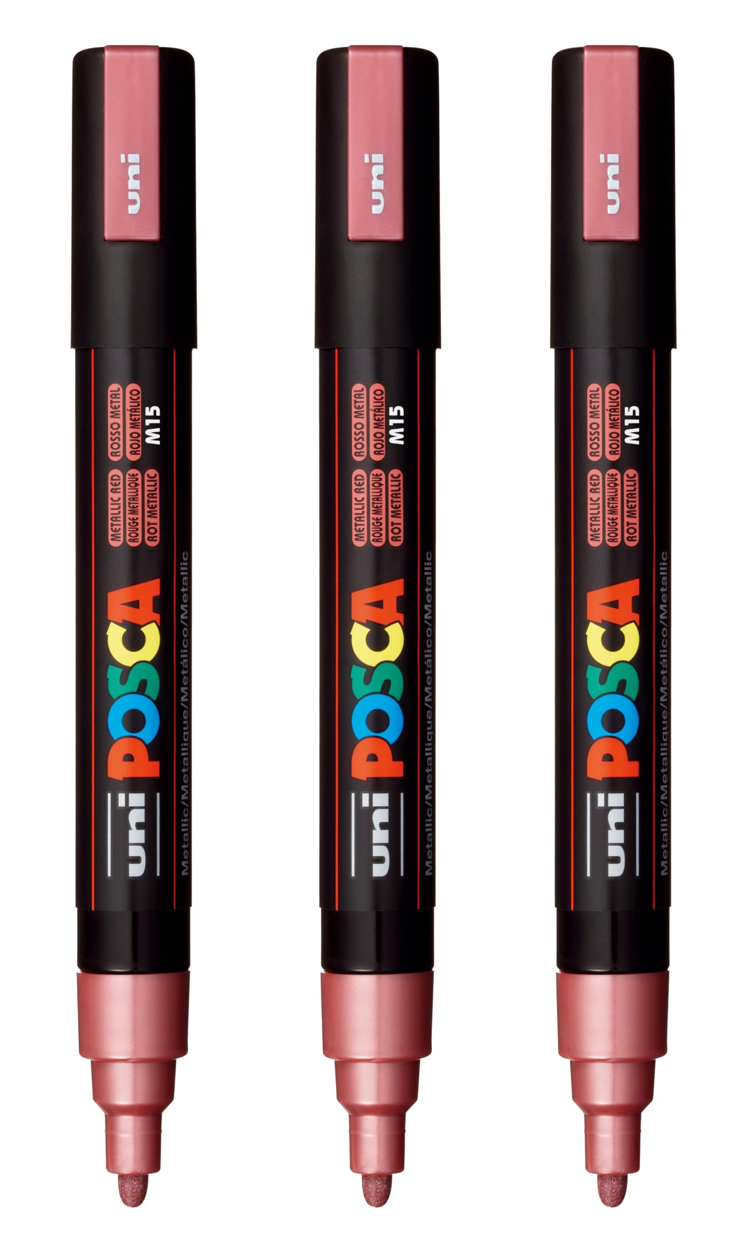 posca PC-5M Water-Based Paint Markers, Reversible Medium Tip (1.8-2.5mm), Metallic Red, 3 Count