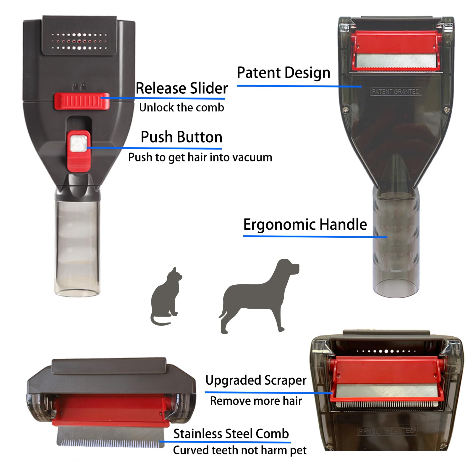 Pet Shedding Brush Kit Compatible with Dyson V15 V11 V10 V8 V7 V6, Vacuum Attachment as Cat and Dog Hair Grooming Brush with 1.0 m Extension Hose plus Converting Adapter