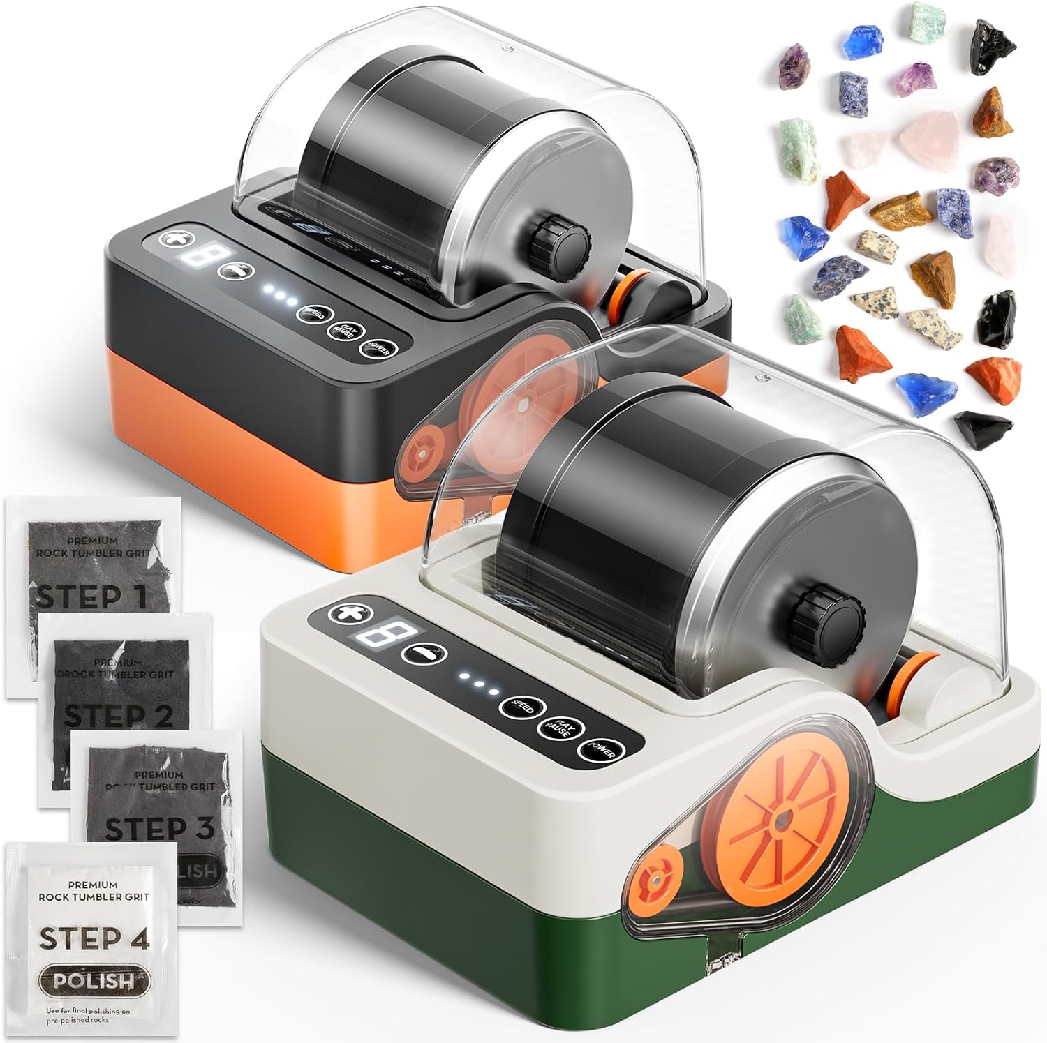 HopeRock 2 Pack Ultra Quiet Rock Tumbler Kit, Rock Polisher with Noise Reduction Cover for Kids, Adults & Rock Collector, 3-Speed Motor & 9-Day Timer, Great STEM Science Kit Gift for Age 8+